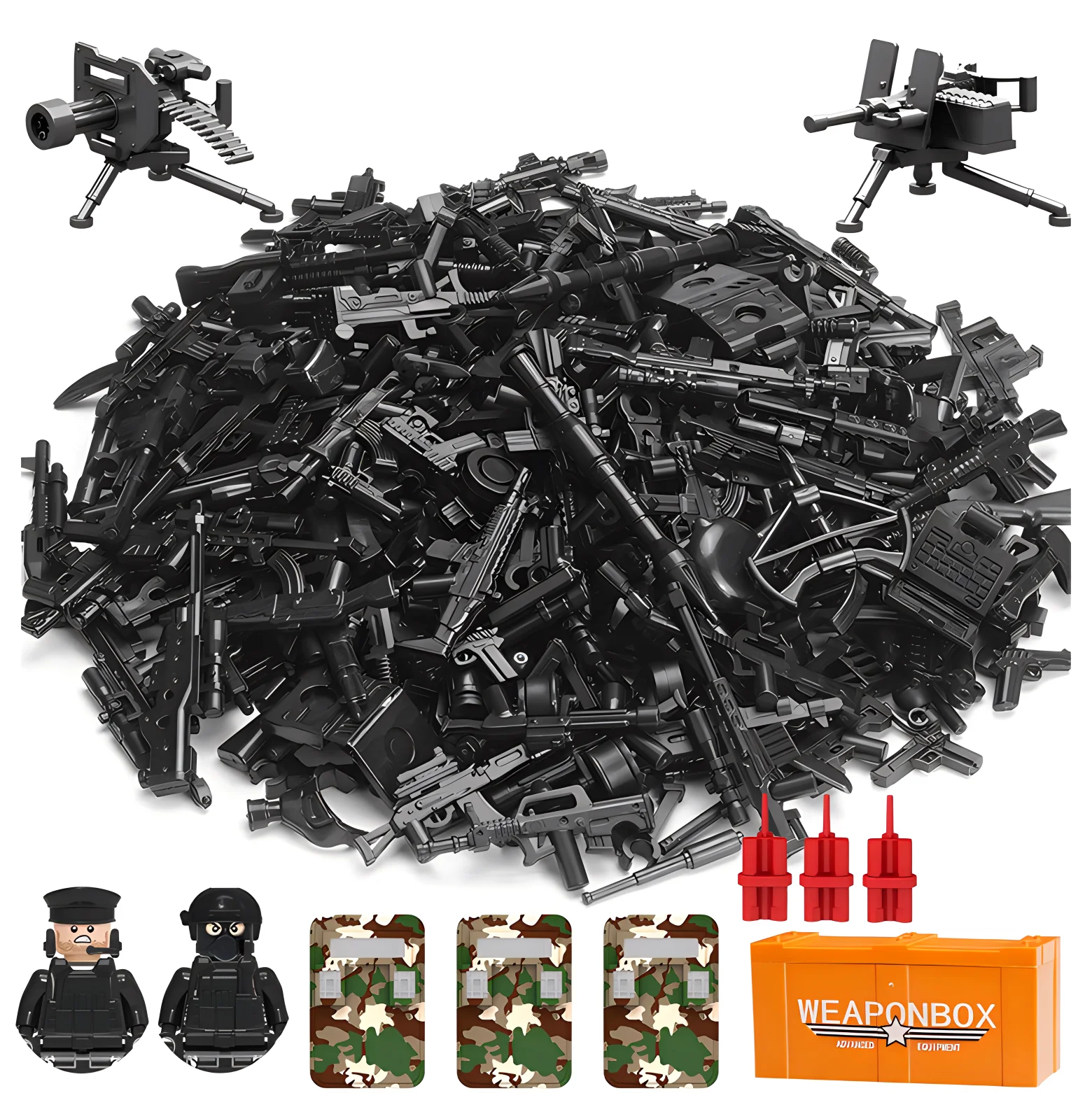 25/50/100/200Pcs Soldier Police Gangster SWAT WW2 Army Military Weapons Gun Building Blocks Figure Accessories Model Brick Toy