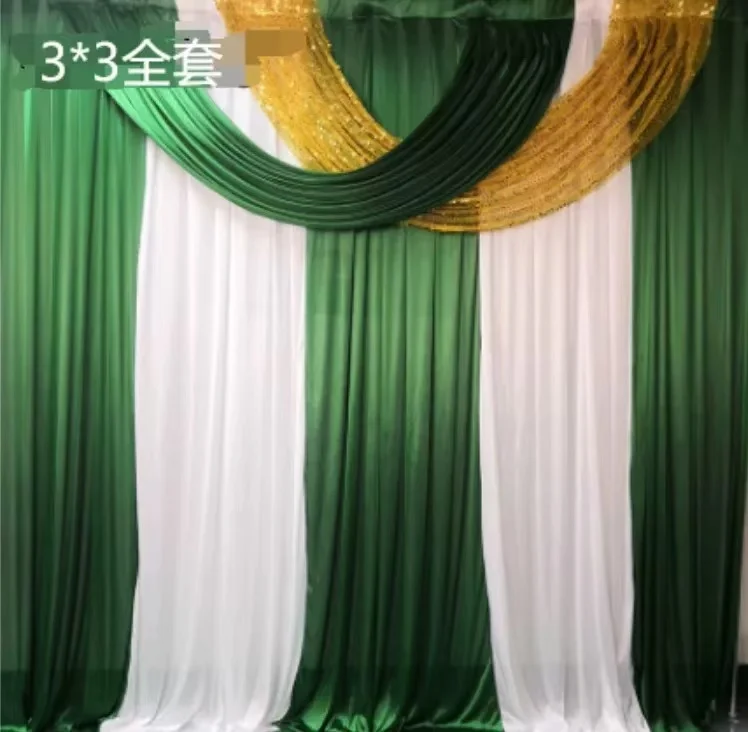 3mHx3mW Deep Green and Gold Sequin Swags Drapes Marriage Backdrop Curtain Stage Wall Decoration Baby Shower Decoracion Hogar