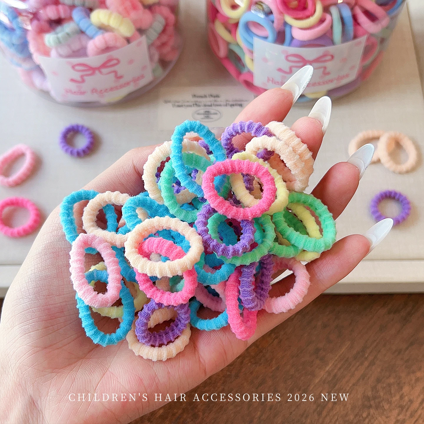 2026 Neue Weiche Strick-Mini-Haargummis für Kinder, Regenbogenfarben, Elastische Zopfhalter für Kleinkinder, Koreanische Mode Baby-Haarbänder Accessoires – Detail 5