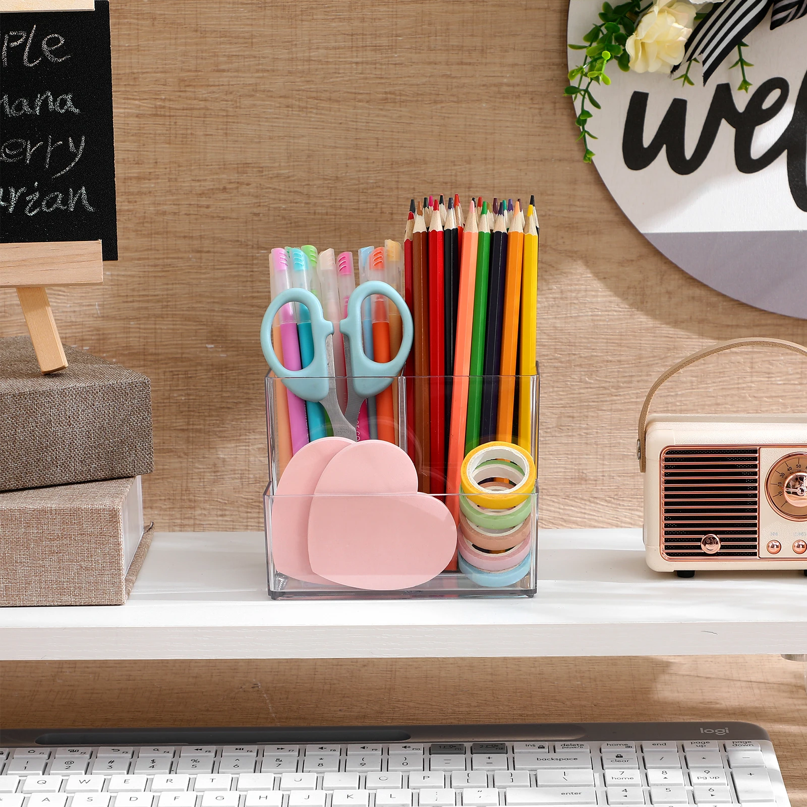 Desktop-Make-up-Organizer-Etui, transparenter Pinselhalter für Kosmetik, Hautpflege, Stifte, Parfüm, Schreibwaren, Waschtisch, Theke, platzsparend