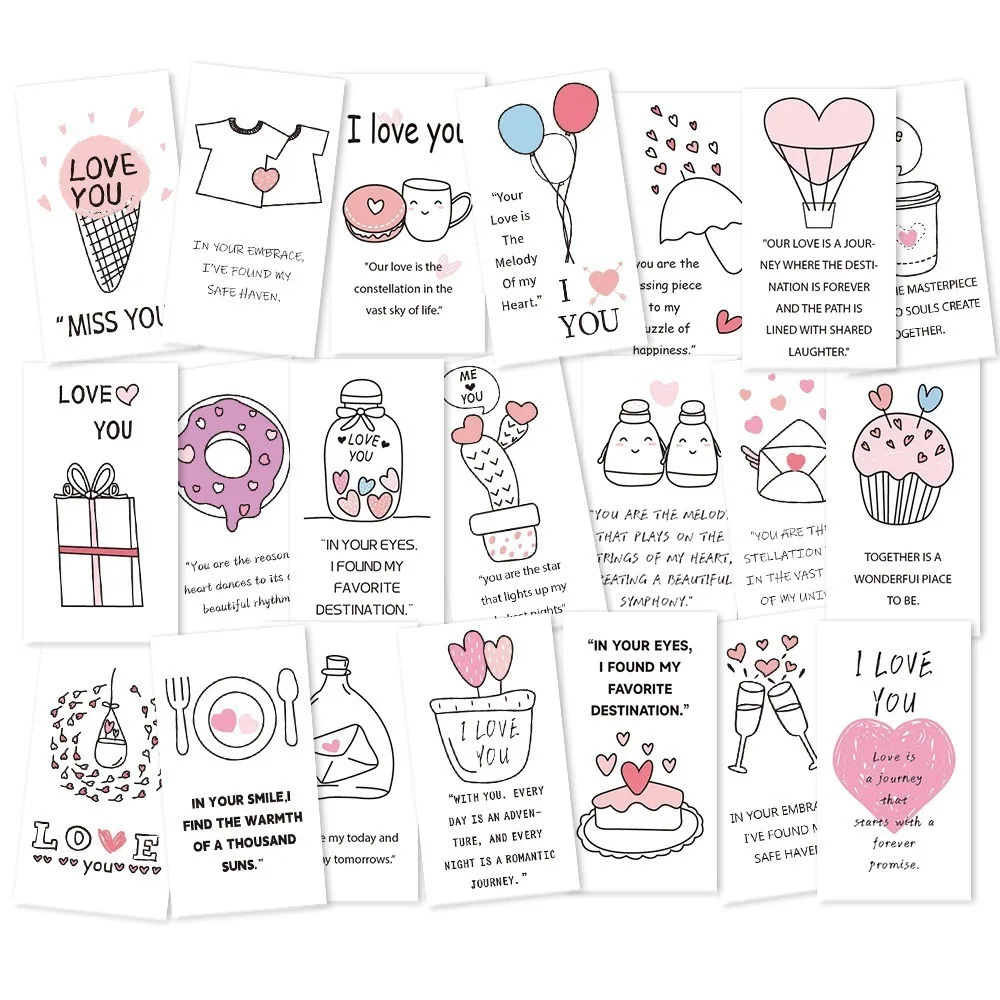 21pcs/Set Romantic Paper Valentines Day Cards 3.5inch Sentence Love Notes Cartoon Motivational Cards Adults