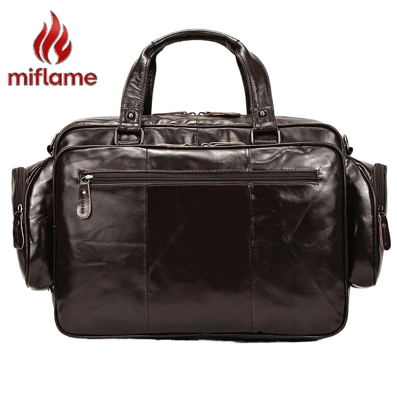 

Shoulder Bag Top Grain Leather Briefcase Large Capacity Commuter Business Travel Laptop Bag with Handle and Crossbody Strap