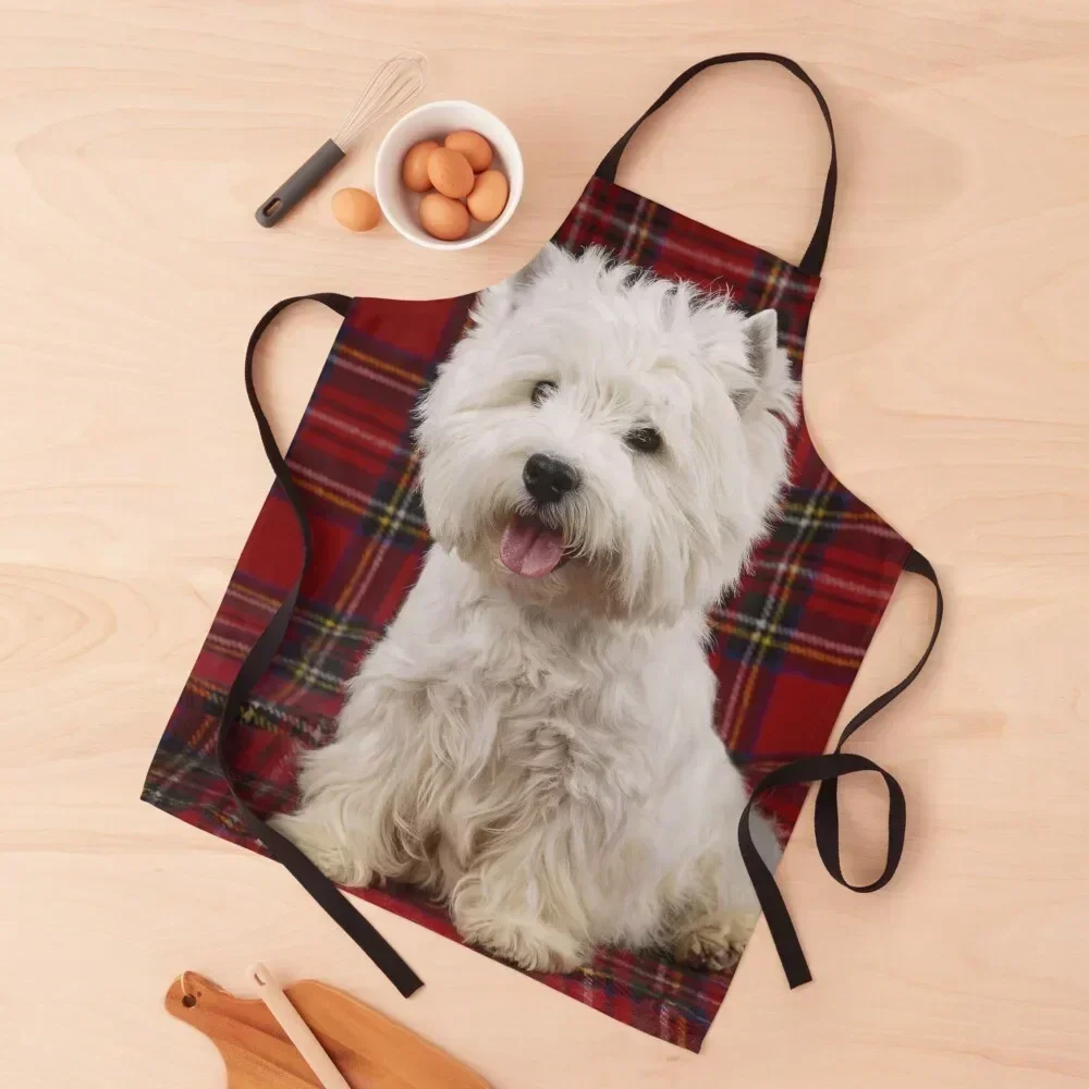 

West Highland White Terrier on a Scotch Plaid Apron kitchen woman Women Kitchen'S Kitchen New 2022 Year Kitchenware Apron