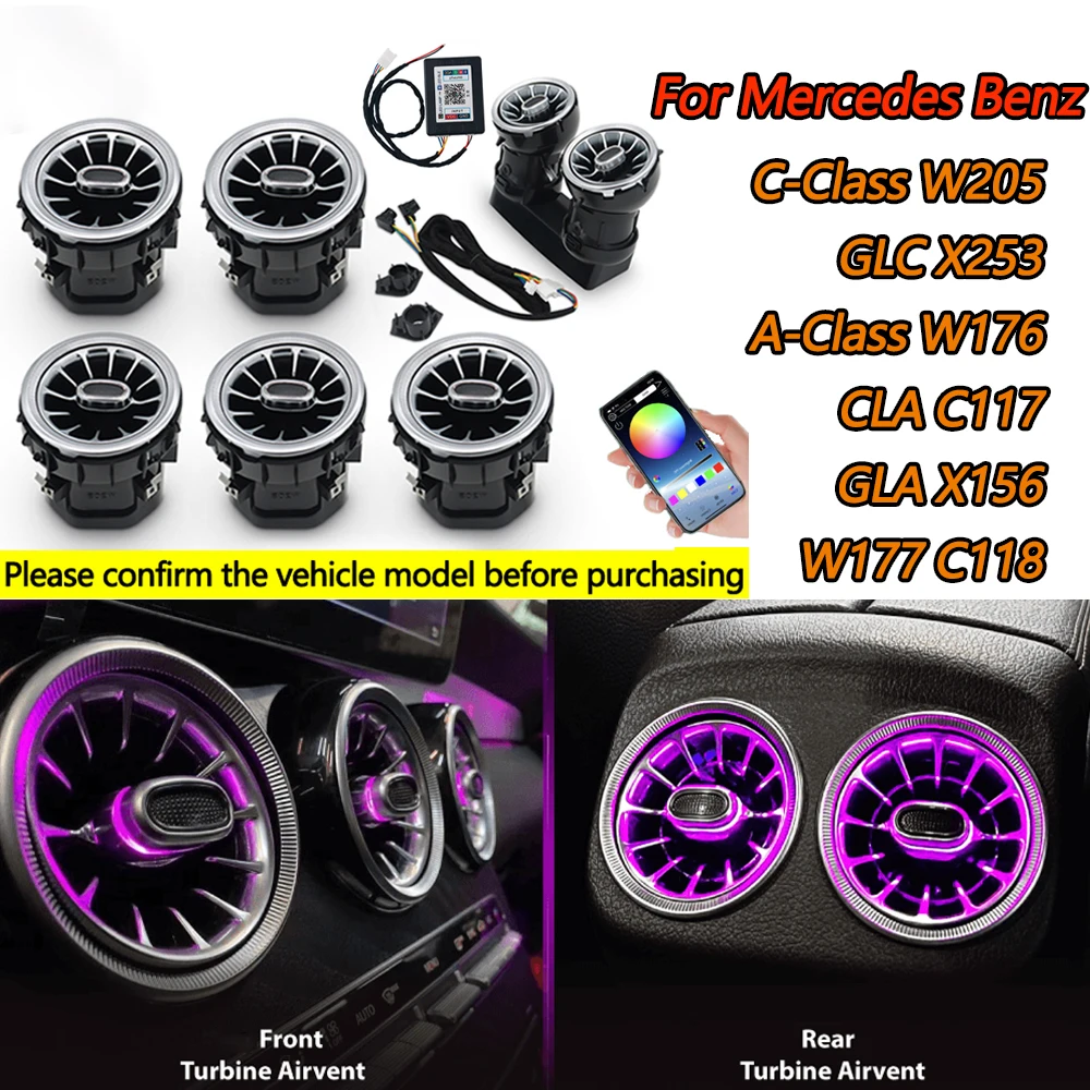

For Mercedes Benz W205 GLC X253 CLA GLA W176 C117 X156 W177 C118 Led Air Vent Ambient Light Turbine For Without ambient lightCar
