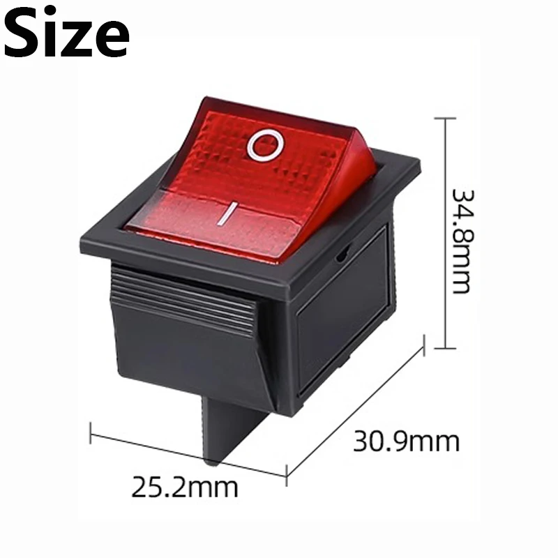 5pcs 2 Position Red Light Rocker Switch 16A/250V KCD4-20 4 Pin ON/OFF Toggle Switches 35 x 25.5 x 10mm