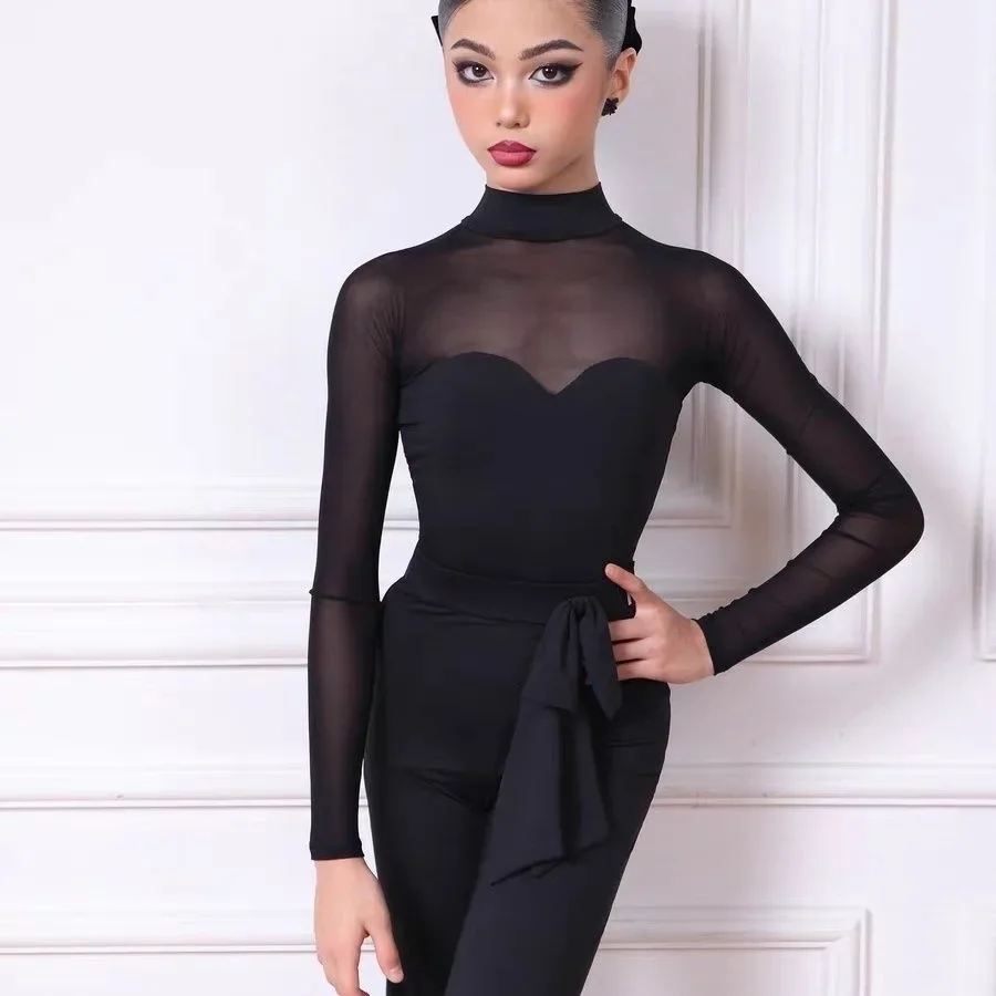 2025 Lijn Danskleding Dames Danskleding Nieuw Latin Danspak Nieuw in Jurken Toneelkostuum Blauwe Jurk Latin Dancewear Lange Broek