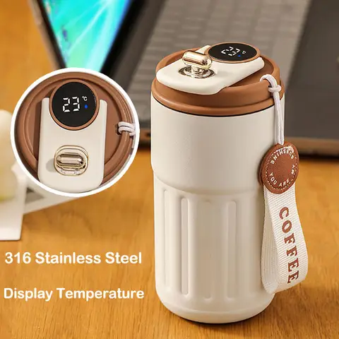 Botella termo de 450ml con pantalla inteligente de temperatura, taza de vacío de acero inoxidable 316, taza de café para oficina, taza térmica portátil de negocios