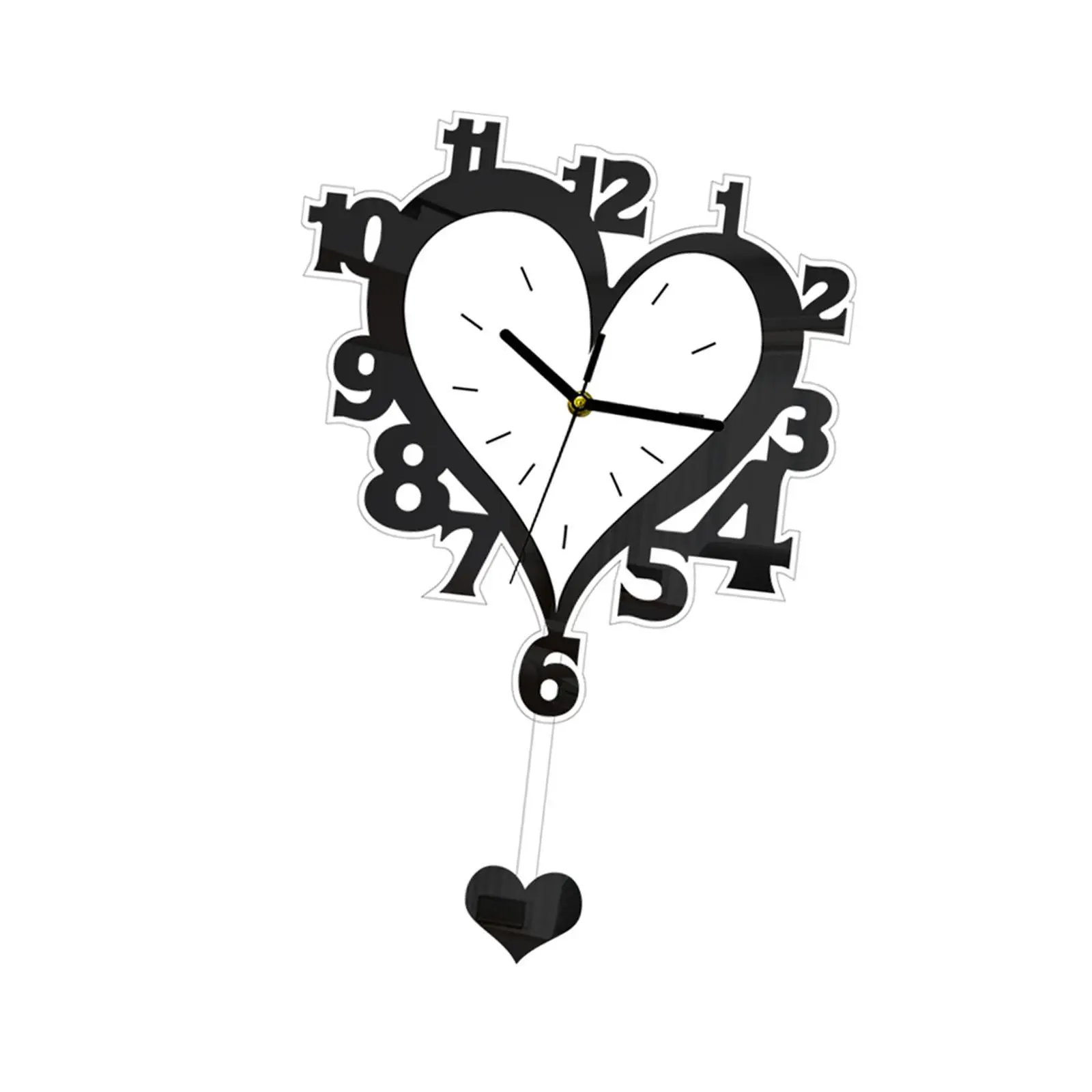 Wall Clock Heart Shaped Nordic Acrylic Arabic Numerals Silent Non Ticking Decorative Hanging Clock for Office Kitchen Decor