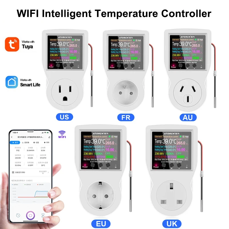 2 in 1 Wifi Tuya Thermostat Socket 16A AC 220V Incubator Temperature Controller Outlet Timer Switch Sensor for Heating Cooling