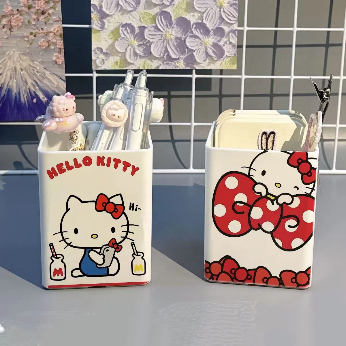 Kawaii Hello Kitty Pen Holder,Cartoon Pencil Holder Desktop Stationery Organizer, Makeup Brush Storage Box Cute Desk Decor Gift