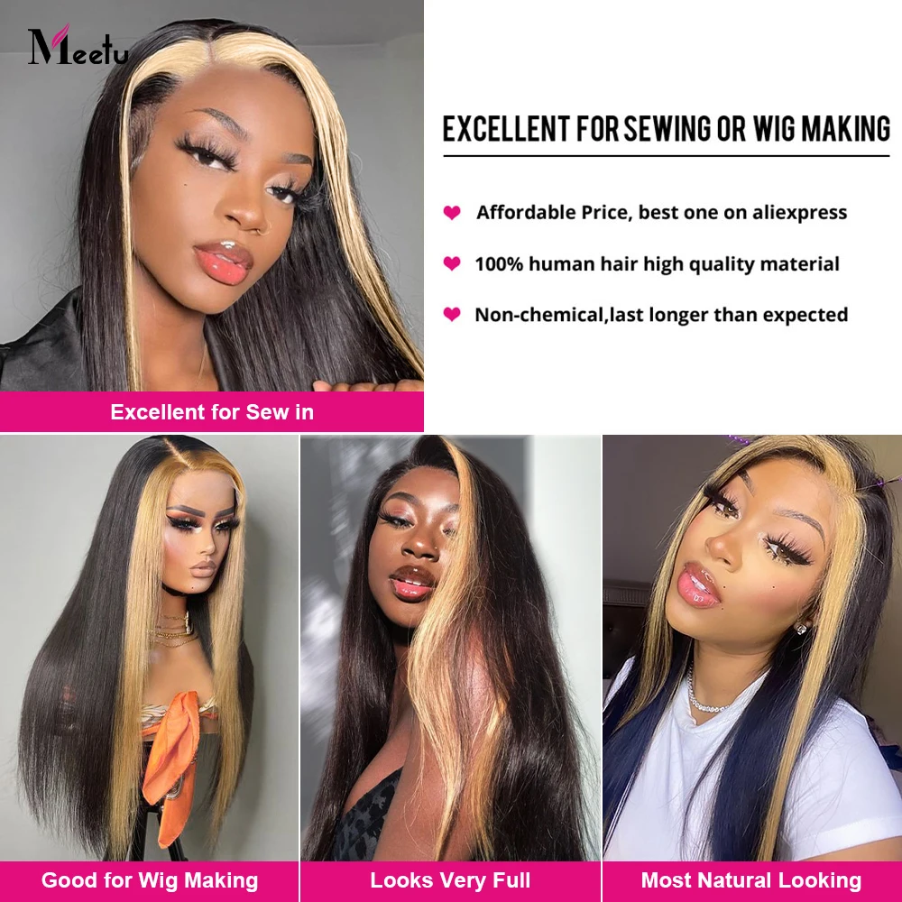 Meetu Straight Bundles with Closure 613 Blonde Lace Closure and Bundles Human Hair Bundles with Closure Remy 4x4 Lace Closure