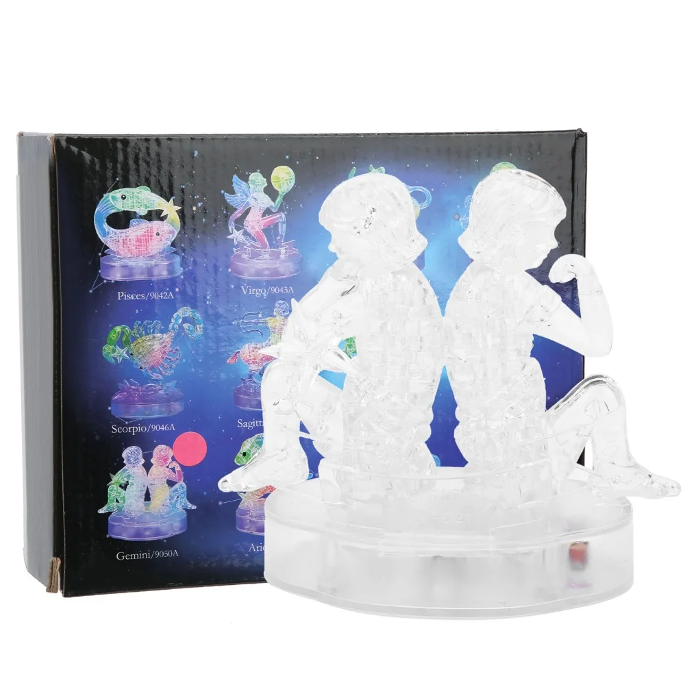 Gemini Shape Constellations Crystal Puzzle Three-Dimensional DIY Crystal Puzzle Jigsaw LED Light Puzzle Desktop Decoration