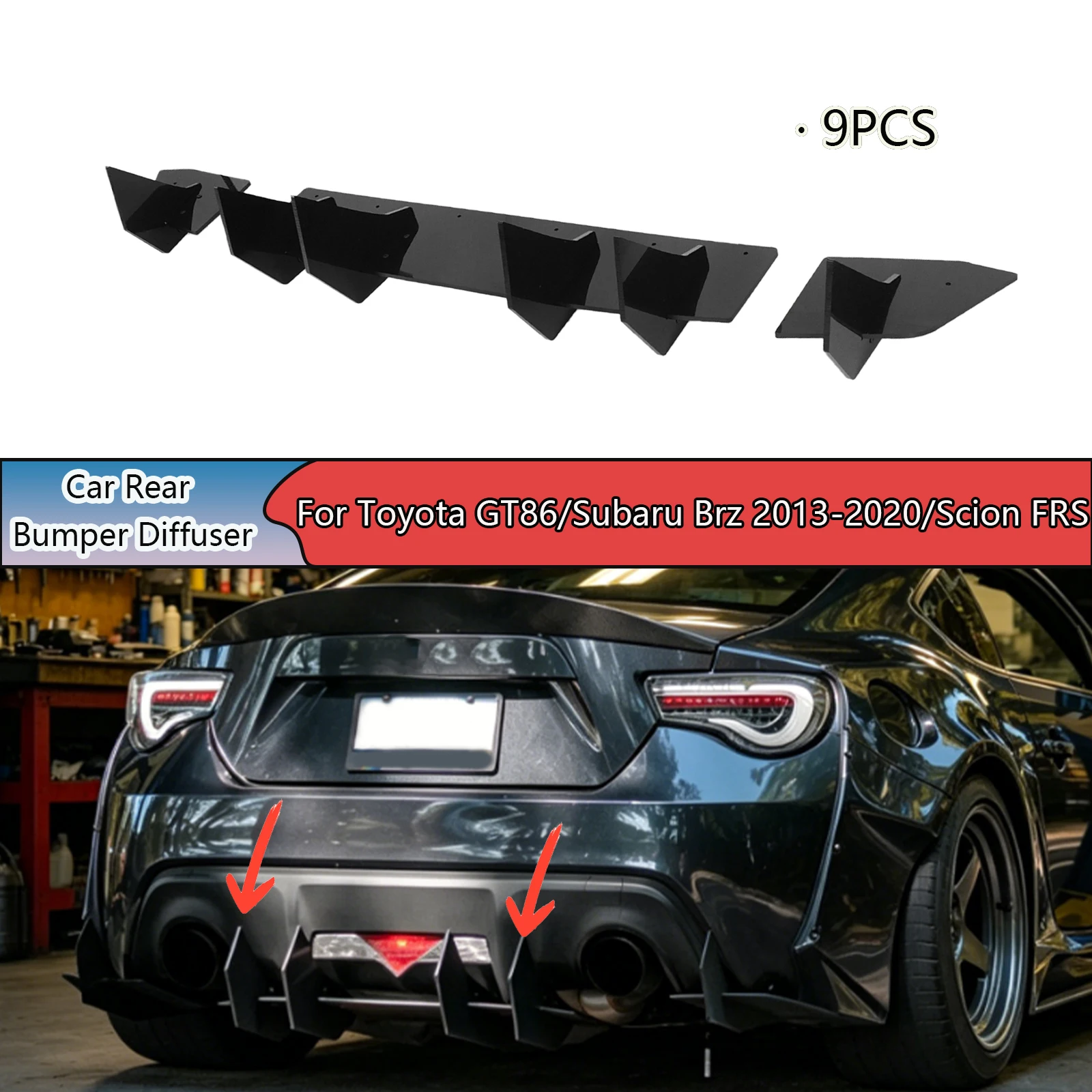 For Toyota GT86/Subaru Brz 2013-2020/Scion FRS 9PCS Car Rear Bumper Diffuser Glossy Black Spoiler Splitter Auto Accessories