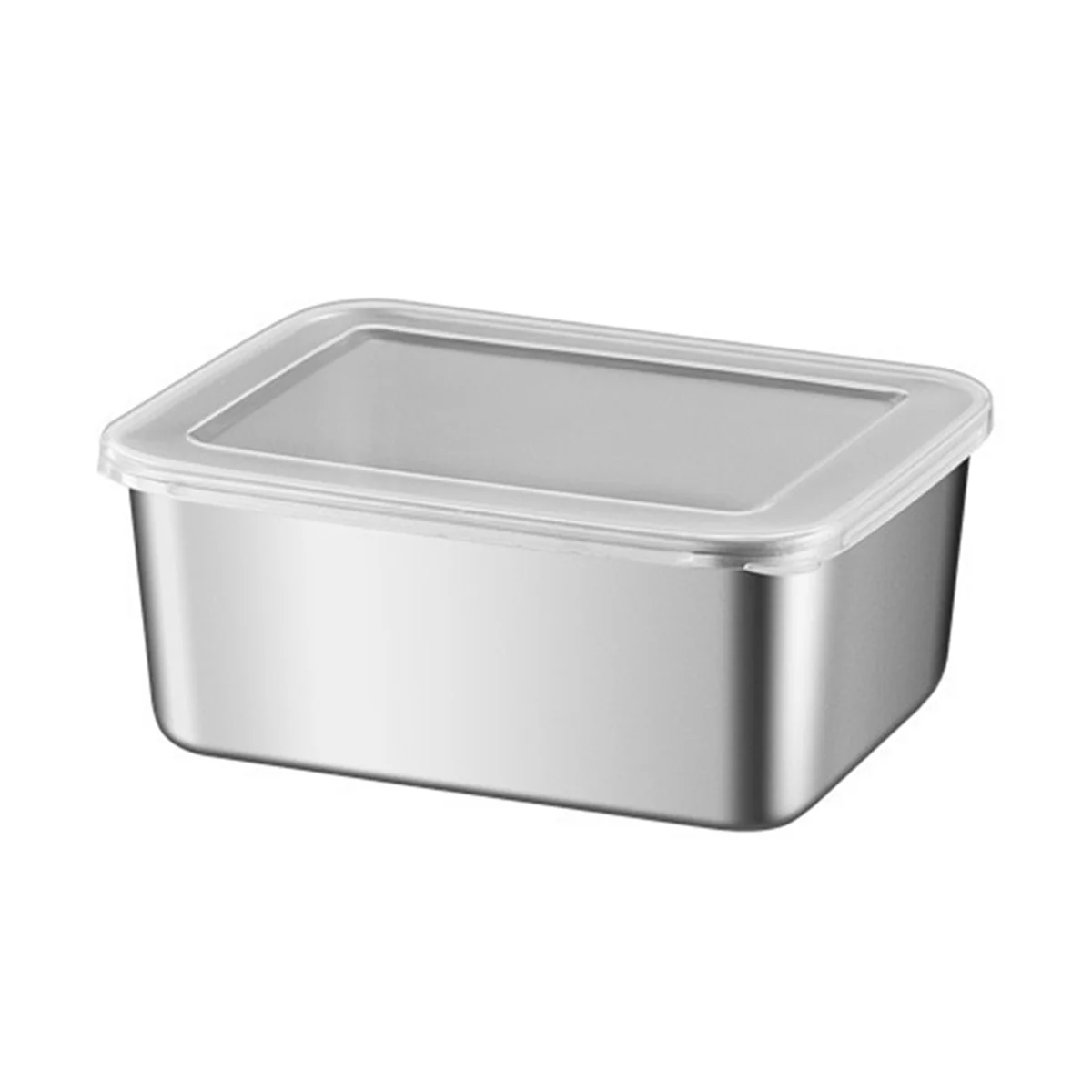 Stainless Steel Refrigerator Crisper Food Storage Box with Plastic Lid Prepare Seafood Fruit Vegetable Picnic Box S