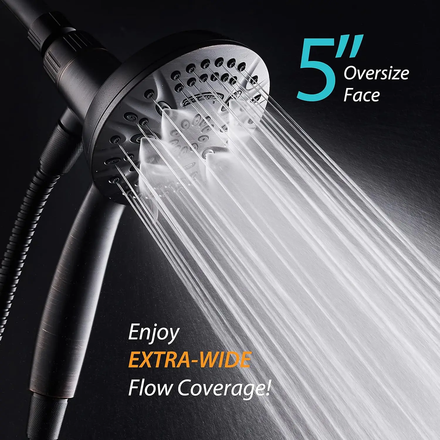 Soffione doccia con aggancio magnetico con 8 impostazioni, faccia da 5 pollici e tubo flessibile in acciaio inossidabile da 72 pollici