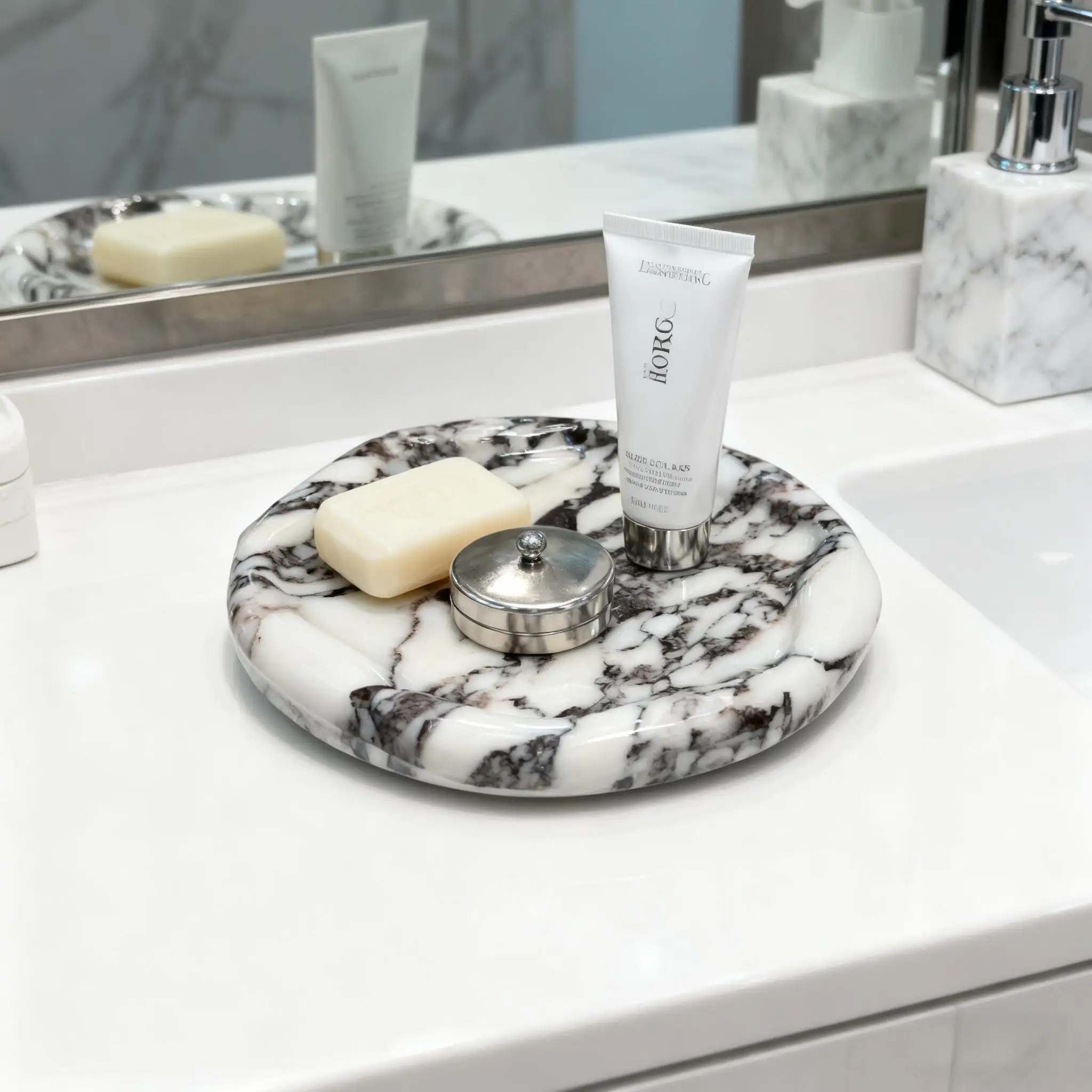 

Поднос из натурального мрамора Calacatta Viola, органайзер для хранения каменных скульптур для ювелирных изделий, повседневный предмет, для домашнего декора, туалетный столик