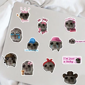 Cute Cartoon Animals Stickers, sad hamster meme decals, aesthetic telephone, notebook, suitcase, laptop, refrigerator, wall, 56pcs 12 Main Sales Sticker for Refrigerator - №9