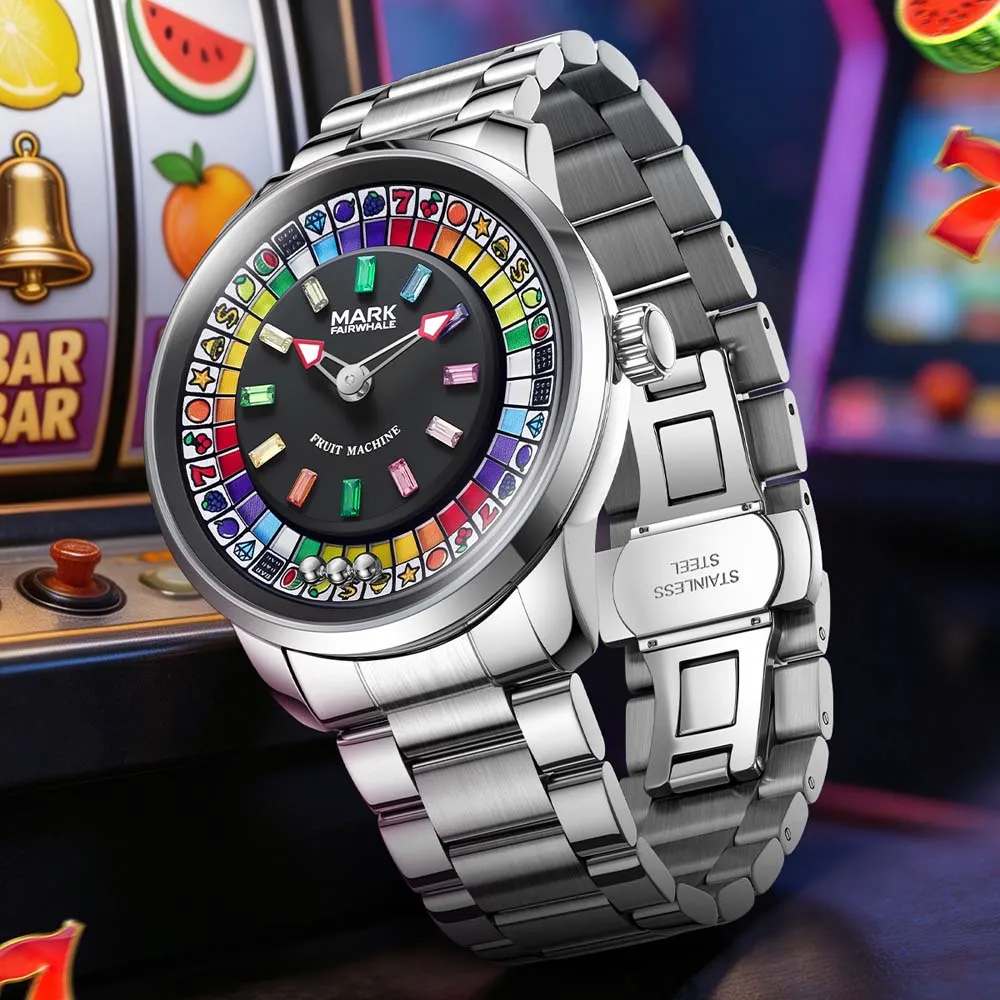 Mark Fairwhale Quartz Watches For Man Luxury Steel Rainbow Dial Clock Casual Fun Rotary Roulette Design Wristwatch reloj часы