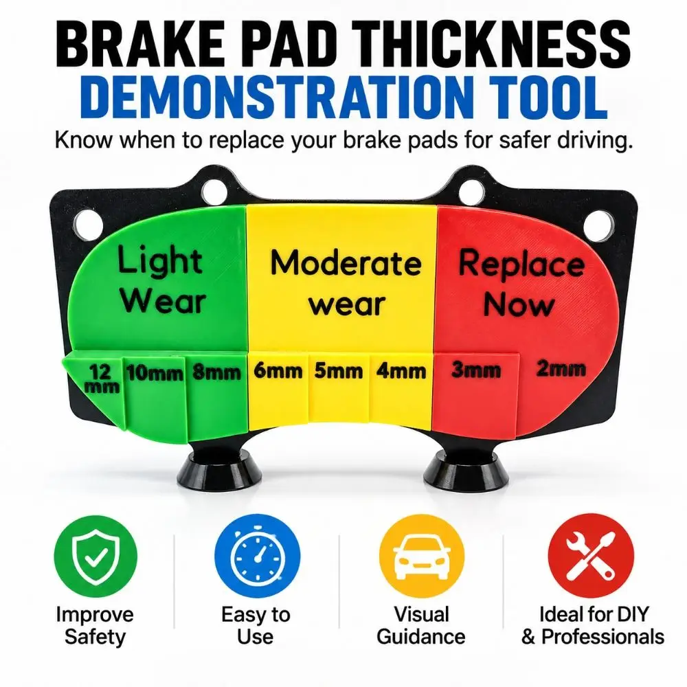 2mm-12mm Range Brake Pad Thickness Gauge Wear Measurement Visual Aid Brake Lining Wear Indicator Color-Coded