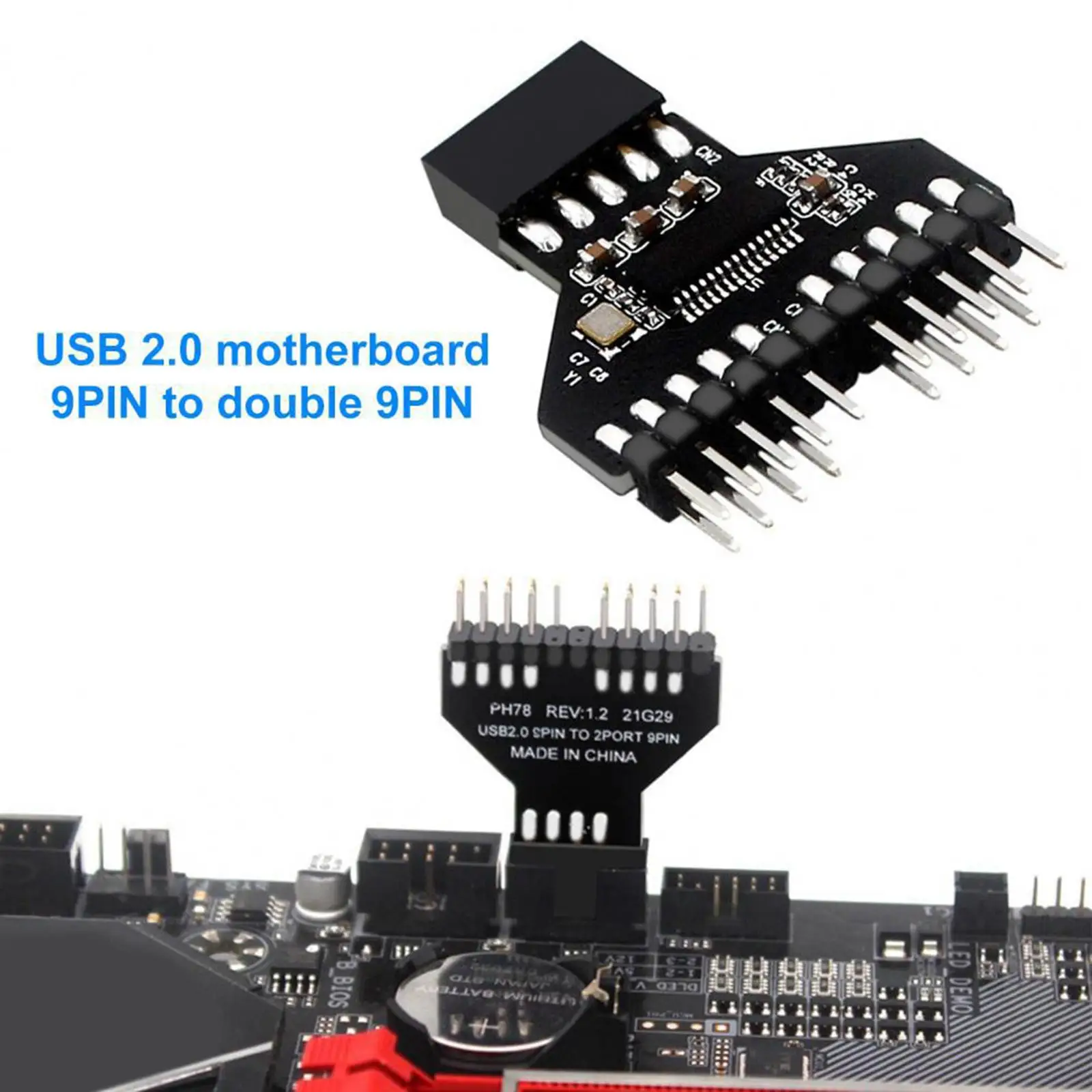 

Адаптер USB2.0 для материнской платы с 9-контактным разъемом на 9-контактный разъем USB, разъем-разветвитель с разъемом 1–2 штекера, для вентилятора лампы RGB