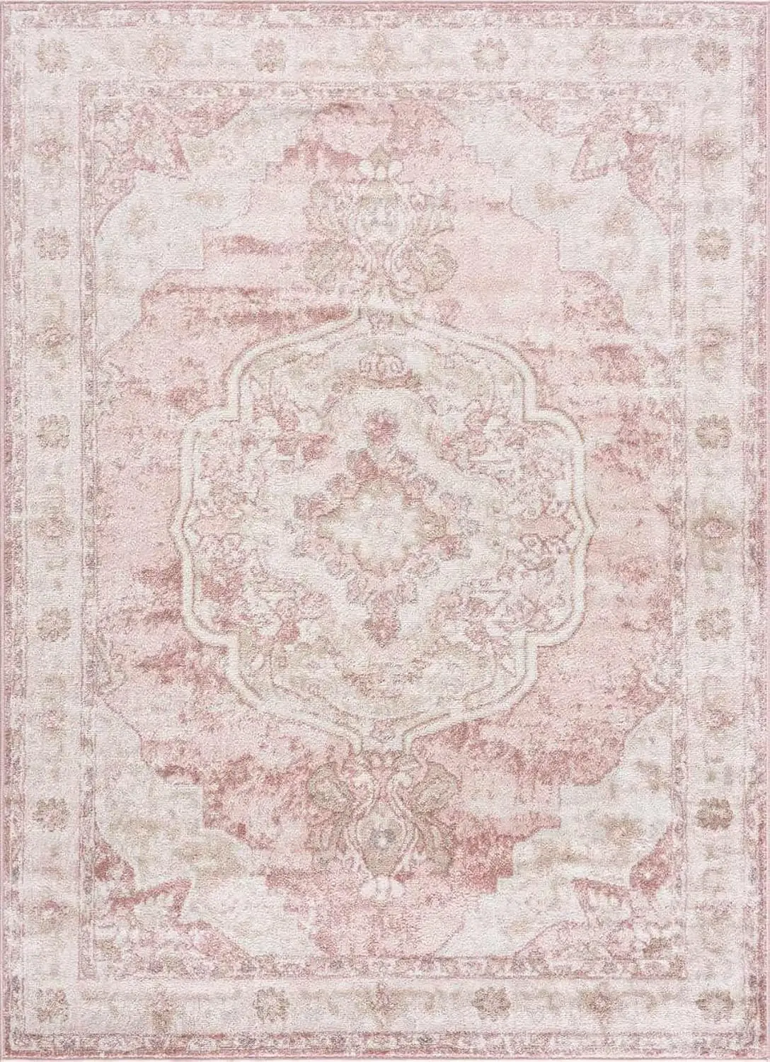 

Rugs Blush & Light Pink Collection Kandos Bohemian Oriental Medallion Area Rug - Traditional Floral Carpet for Living Room