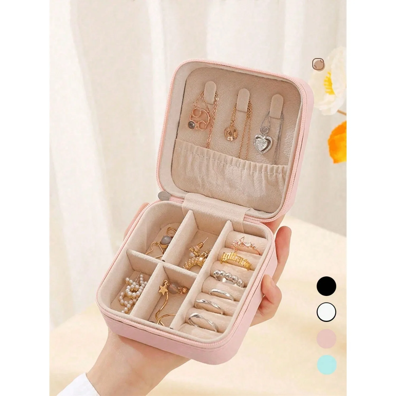

1pc Travel Dual-Layer Jewelry Box, PU Leather Jewelry Storage Case, Zipper Jewelry Organizer, Portable Mini Jewelry Display Box,