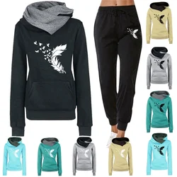 Women Feather Print Clothing New in Hoodies and Blouses Women's Hoodie Sweatpants Trousers Sets for Women 2 Pieces Pant Sets