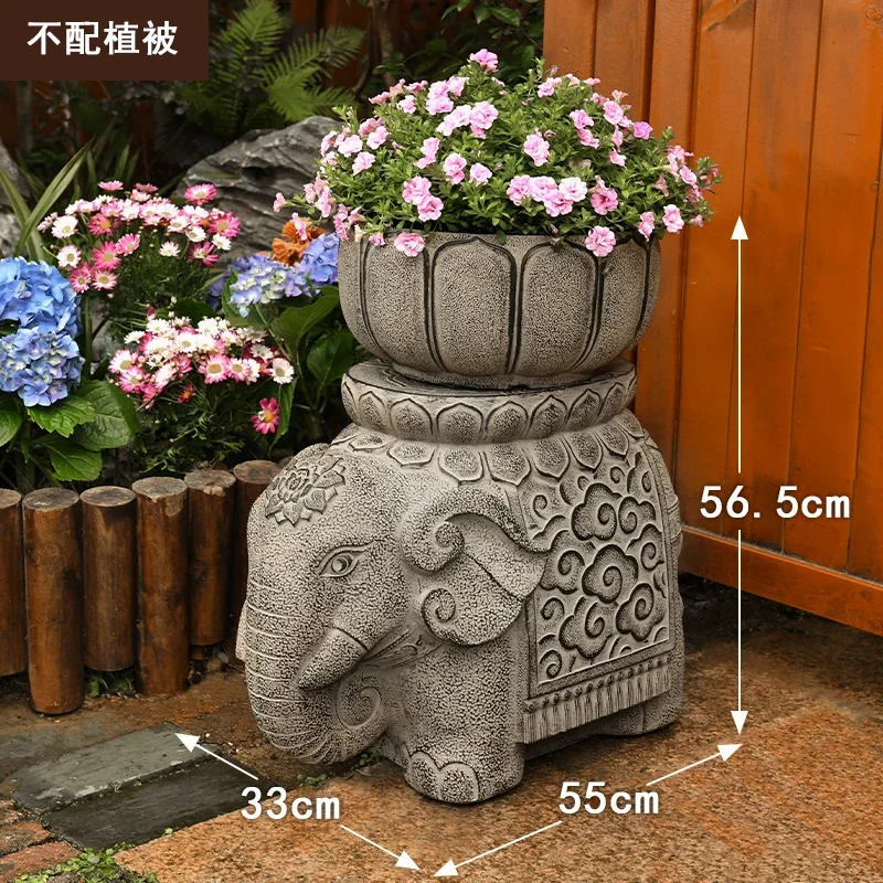 

TQH outdoor pier ornament courtyard garden arrangement decorative landscaping elephant solid wood flower stand flower pot base