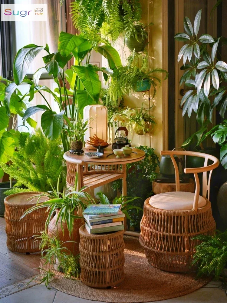 

Purple Leaf Flower Rain Room Tea Table Balcony Tea and Chair Combination Small and Simple Household Le