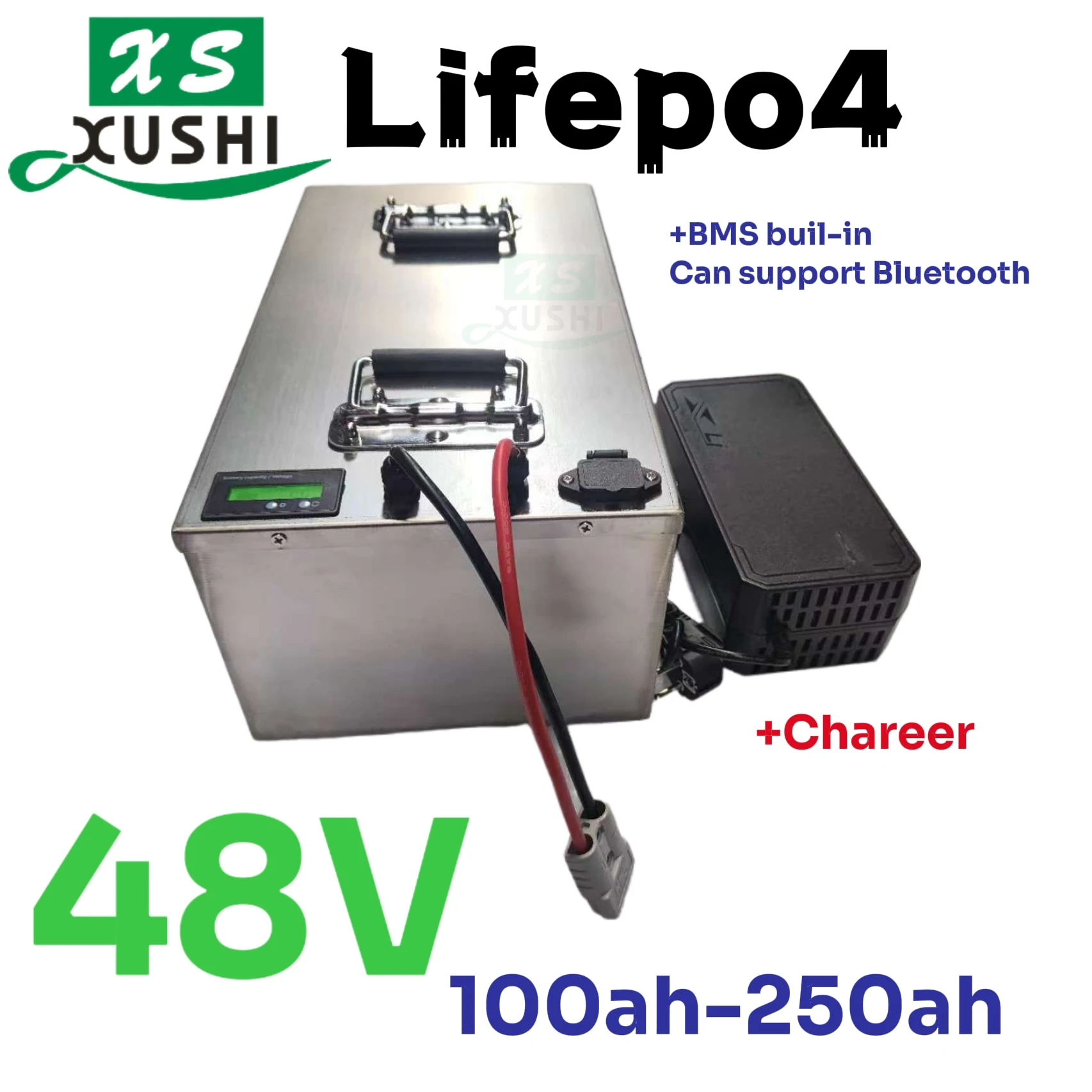 

Водонепроницаемый Lifepo4 48 В 150 Ач аккумулятор Bluetooth BMS для скутера 4800 Вт, велосипеда, гольф-кар, солнечная энергия + зарядное устройство 10 А