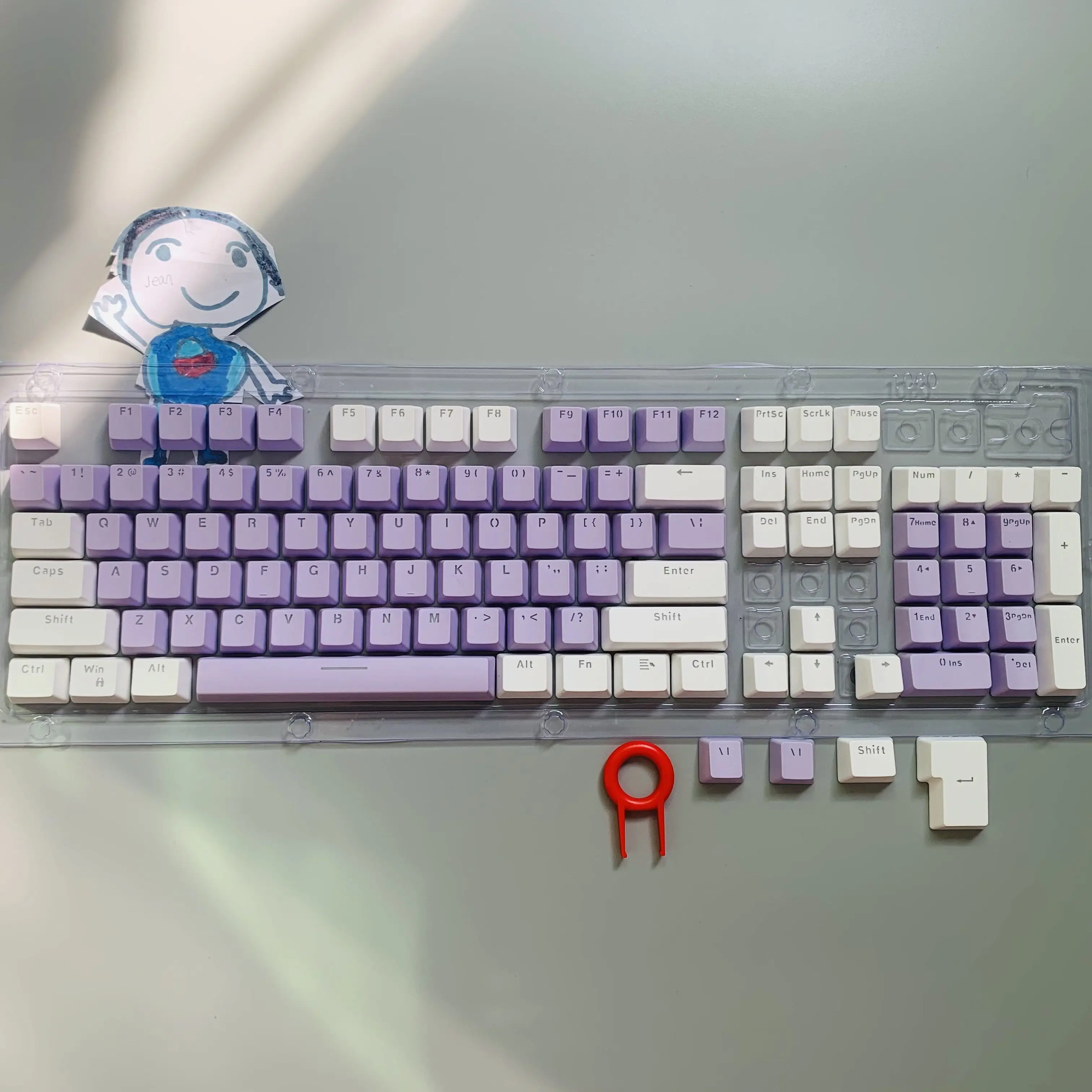 New 104 Key ABS Keycaps OEM Backlight Two-Color Keycap Set for Cherry MX Switches 61/87/104 Key Mechanical Keyboard White Purple