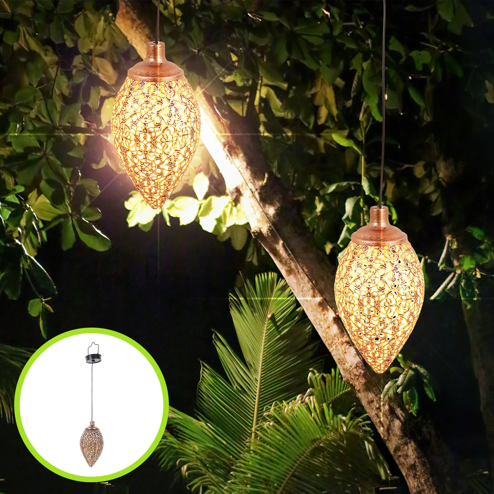 

Solar Garden Light Hollow Iron Solar Powered Landscape Lights for Patio Yard Waterproof Hanging Chandelier Outdoor Decor