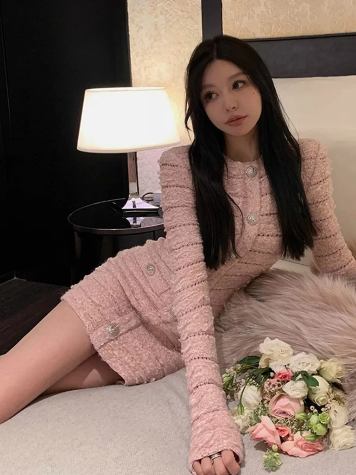 

Ele Knitted ort Dr Sculpted Fit to Wear Anytime High Waist Long Sve round Ne Par Dr for Women 8-25 Years Old