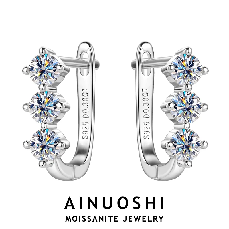 

AINUOSHI 925 Sterling Silver U-shaped Earring Bling Round Cut Moissanite Earring For Women Lovers' Charming Wedding Jewelry Gift