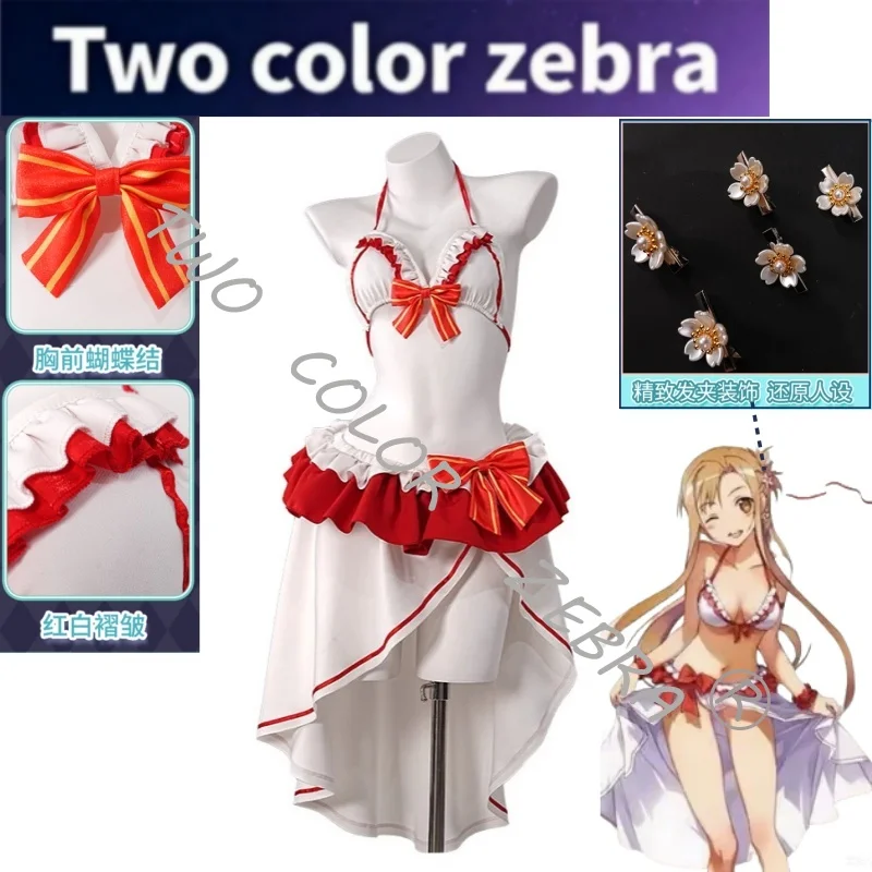 

Anime Sword Art Online Yuuki Asuna Cosplay Bikini Costume Red White Halter Skirt Swimsuit Suit for Pool Beach Party Roleplay