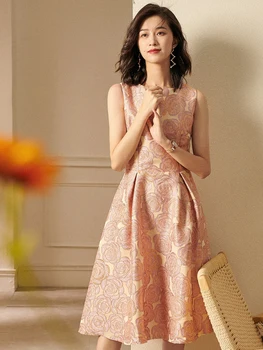 Devchata נשים אלגנטיות ללא שרוולים הקיץ צ 'אקארד פרחוני בגדי נשים שמלות שמלות כדור פרחים חדש שמלות שמלות וסטידו