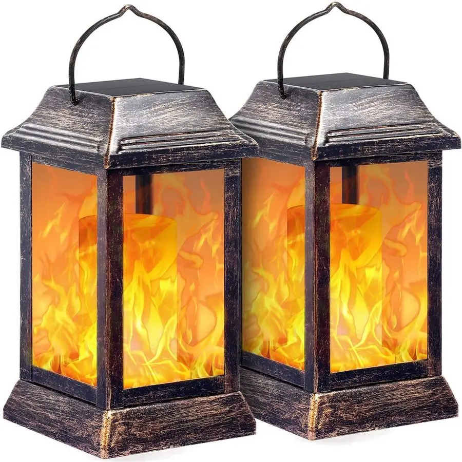 

Solar Lights Metal Flickering Flame Solar Lantern Outdoor Hanging Lanterns Lighting Heavy Duty Solar Powered Waterproof LED Flam
