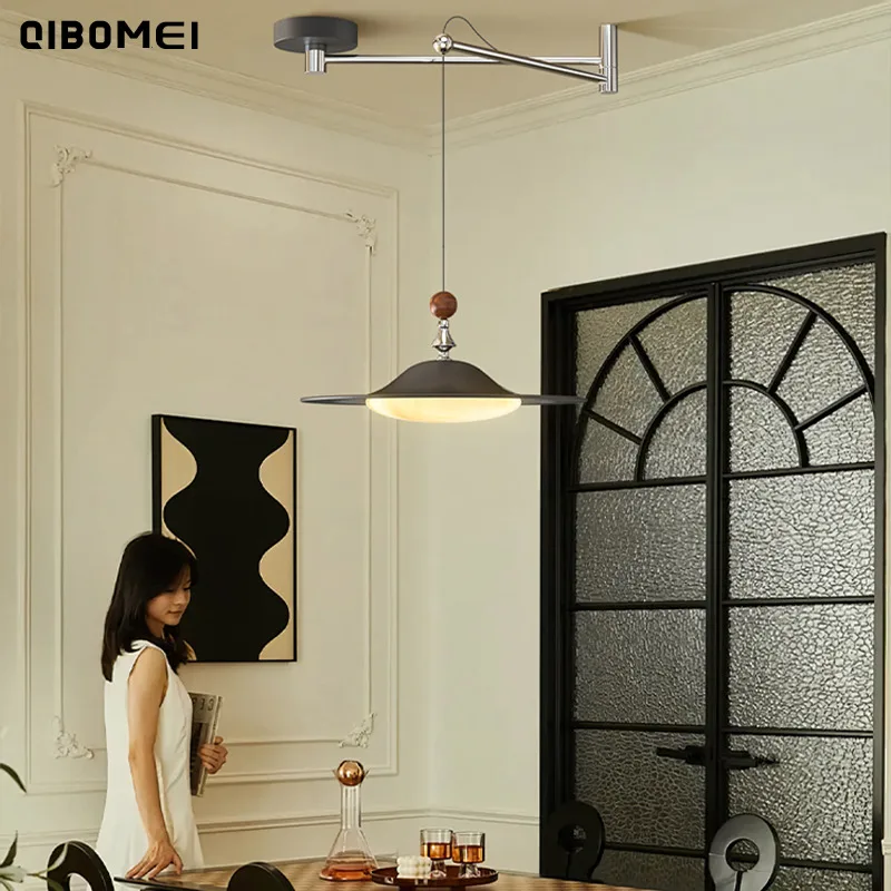 Walnut Color Led Restaurant Chandelier Rocker Arm Dining Table Bar Chandelier Simple Creative Home Interior Decor Lighting Lamps