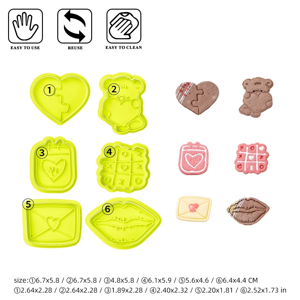Valentine's Day Theme Cookie Mold Heart,Bear,Lip,Envelope Shape Cookie Mold DIY Baking Cookies New Pattern Mold 3D Printed