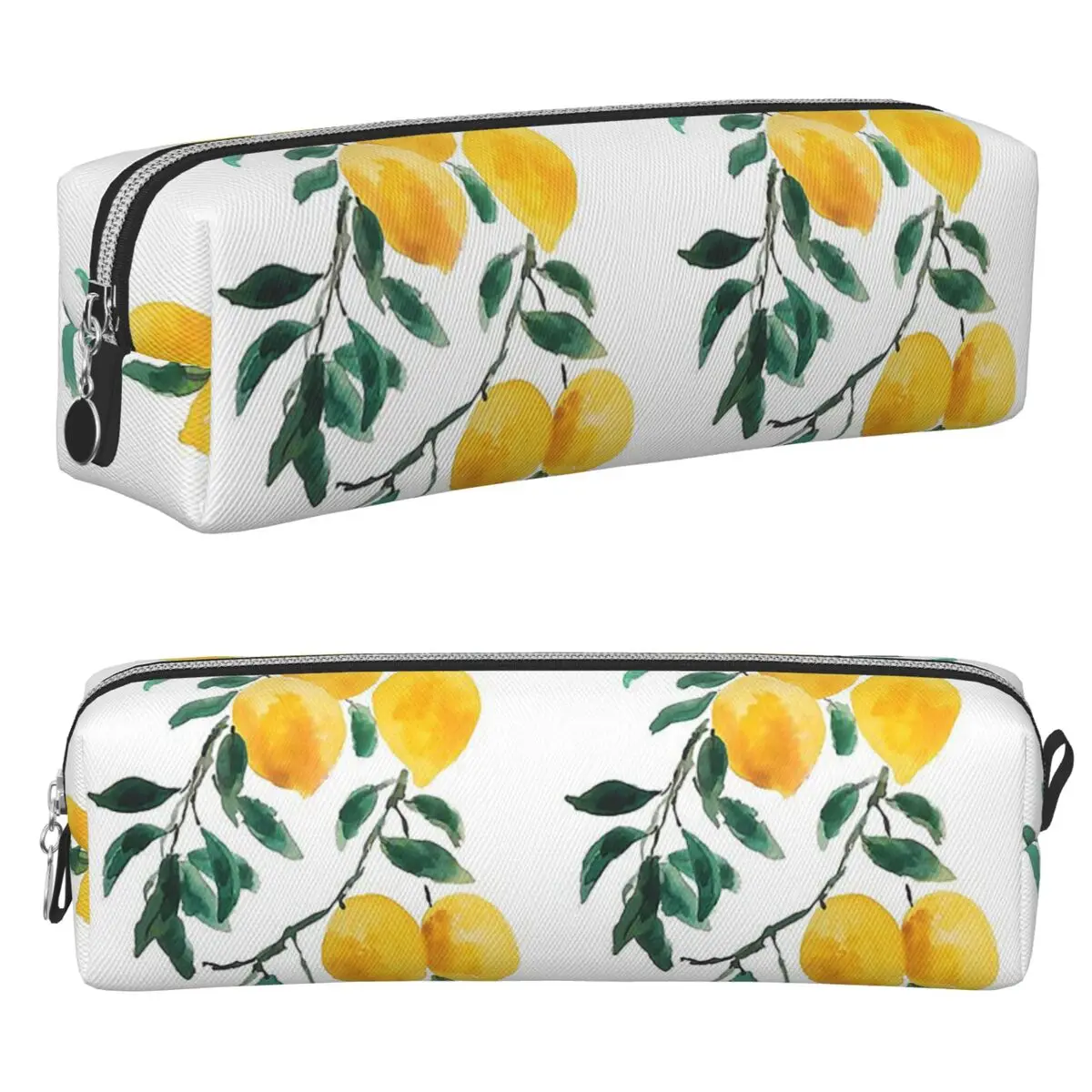 Handbemalte gelbe Zitronen-Aquarell-Federmäppchen, große Stifttaschen, Stiftbox für Jungen und Mädchen, Schule, Büro, Stiftetui, Kosmetiktasche