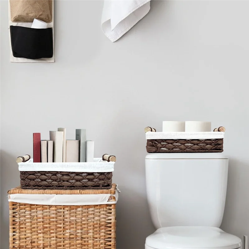 

AAAN-For Organizing Storage Baskets Set Of 2 Wicker Bins For Countertop For Toilet Tank Top Storage Basket