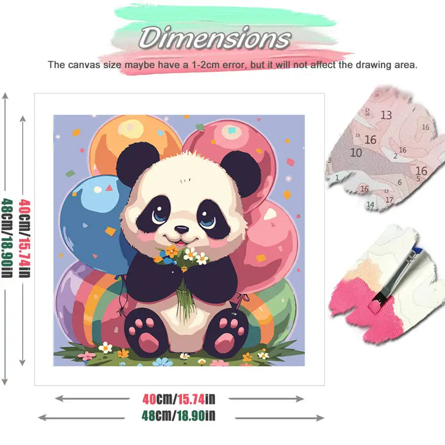 HUACAN Painting by Number Kits Panda Balloons Flowers Cartoon Style DIY Oil Drawing Animal