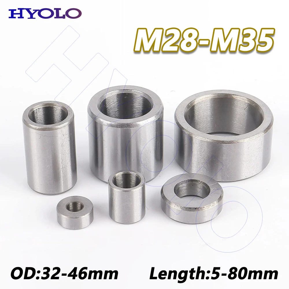 Bearing Steel Bushing M28-M35 Hollow Shaft Sleeve Wear Resistant Unthreaded Spacer OD 32-46mm Length 5-80mm