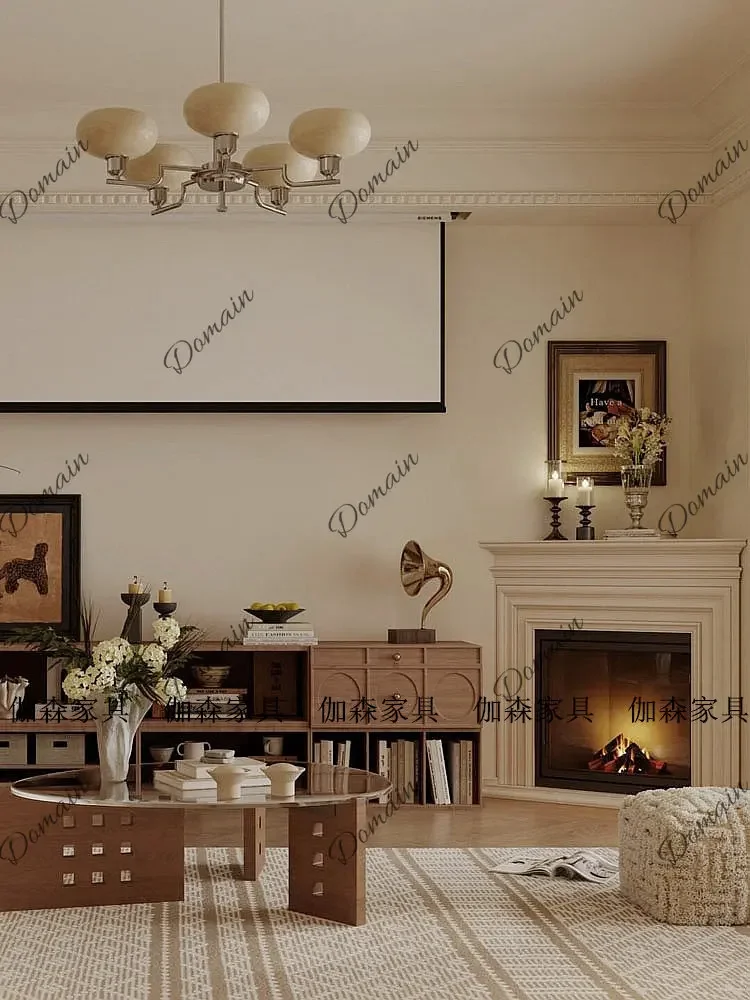 BJ American Solid Wood Corner Fireplace Light Luxury Simulation Fire Fireplace Decorative Cabinet Retro Corner Fireplace Cabinet