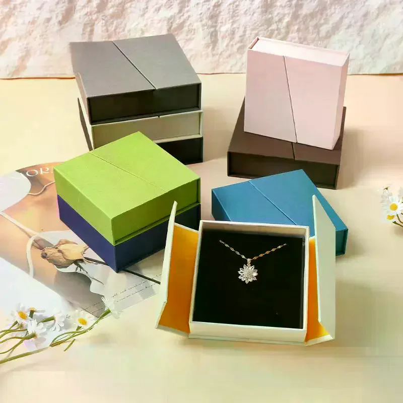 

Dual-opening Magnetic Flip Jewelry Packaging Box Earrings Necklace Ring Jewelry Organizer Box Thick Kraft Paper Jewelry Box