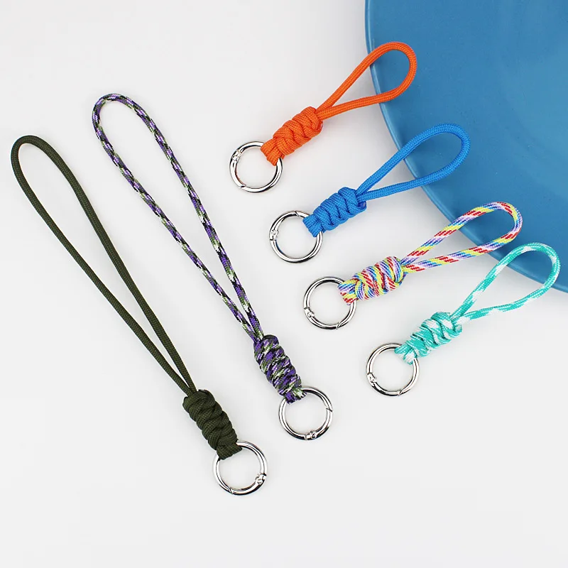 New Color Short Keychains High Quality Wrist Rope Keyring Loss Proof Ring Buckle Long Braided Umbrella Rope Car Keychain Pendant