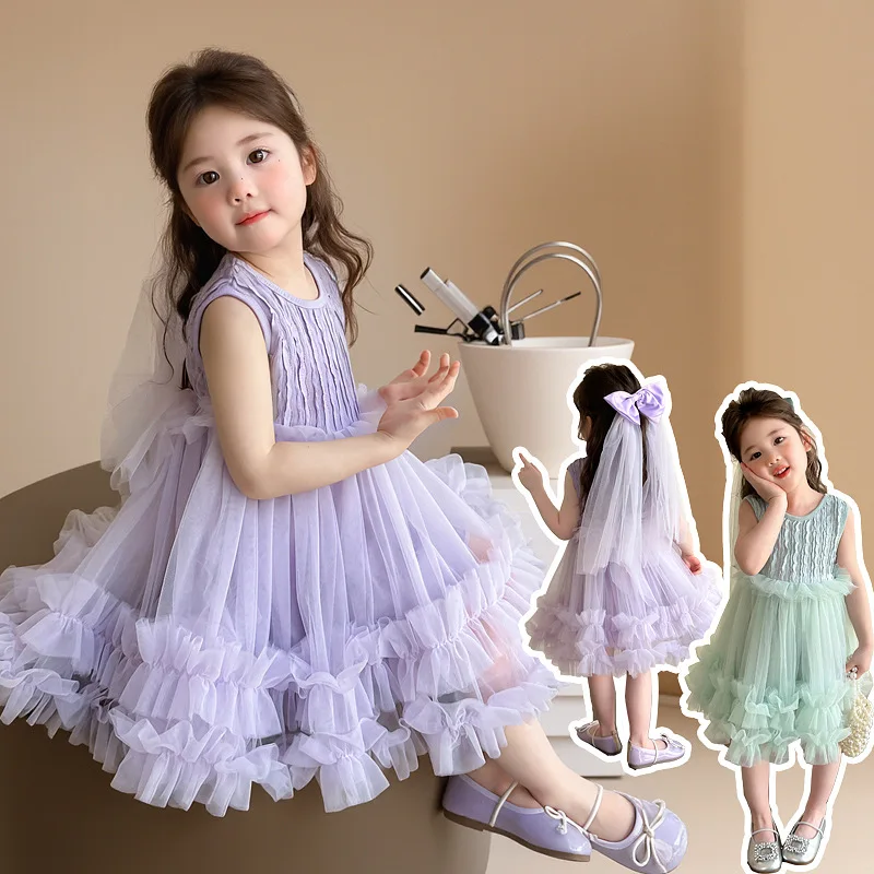 

Girl's Sleeveless Chiffon Dress 2025 Summer New Fashionable Little Girl's Western-style Princess Outfit