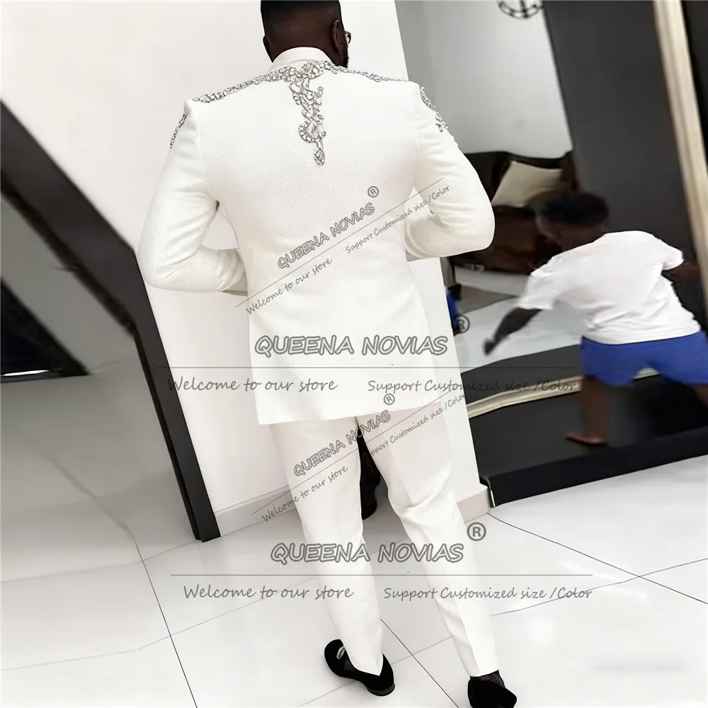 Exclusive Crystals Beaded Men Suits 3 Pieces Sets Male Prom Blazer Customized Groom Slim Fit Man Tuxedos trajes para hombre 2025