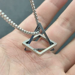 New Fashion Hip Hop Couple Geometry Triangle Necklace Pendant Couple Necklace for Men Women Stainless Steel Jewelry Anniversary