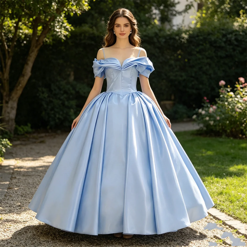 

It's Yiiya Customized Evening Dress Sky Blue Tulle A-line Floor-length Ruffles Trailing Plus size Women Party Formal Gown A3065